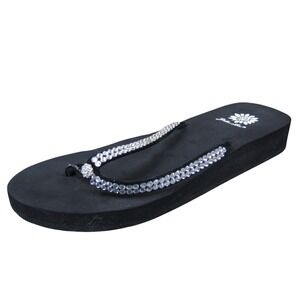 Yellow Box Jello Women's Black Sandals 6.5 Rhinestone Flip-Flop Comfort